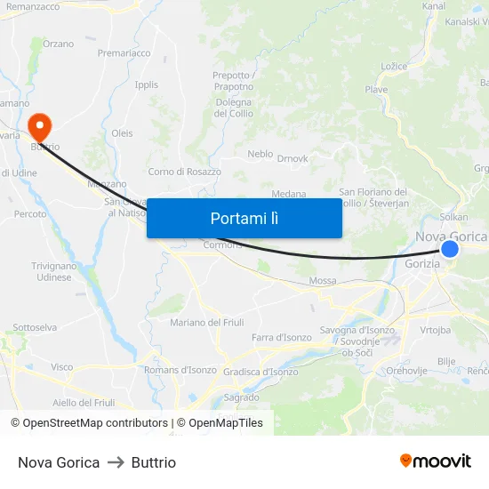Nova Gorica to Buttrio map