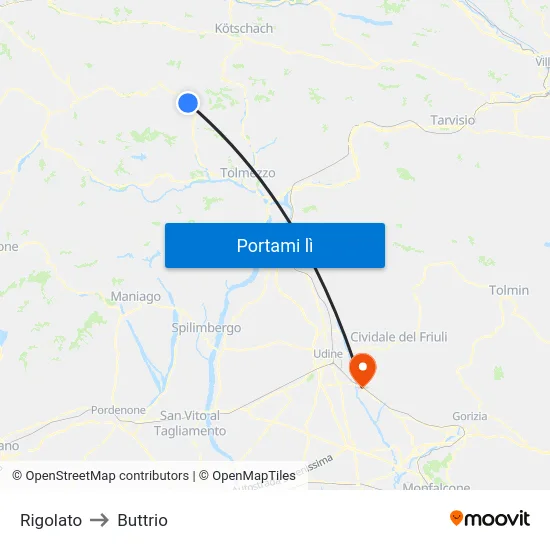 Rigolato to Buttrio map
