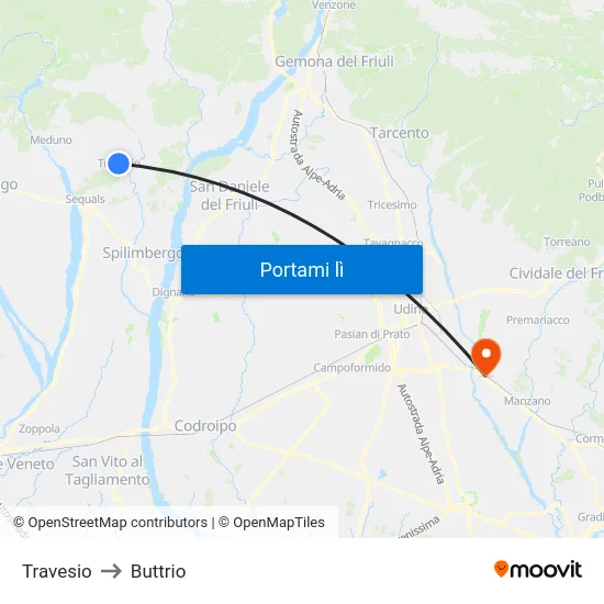 Travesio to Buttrio map