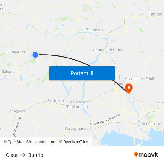 Claut to Buttrio map