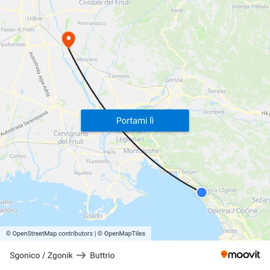 Sgonico / Zgonik to Buttrio map