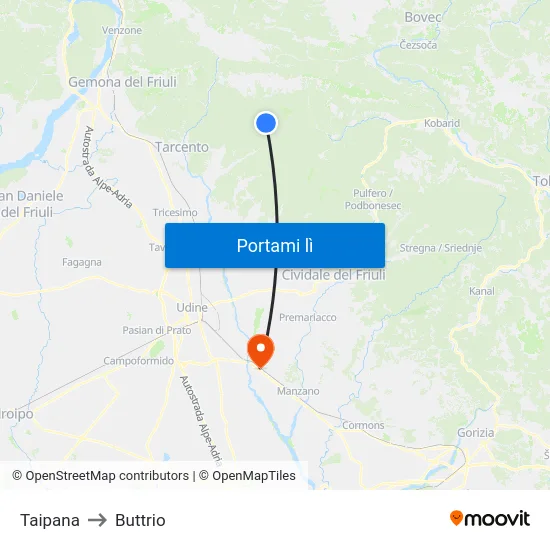 Taipana to Buttrio map