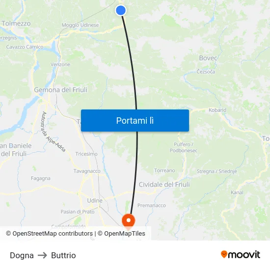 Dogna to Buttrio map