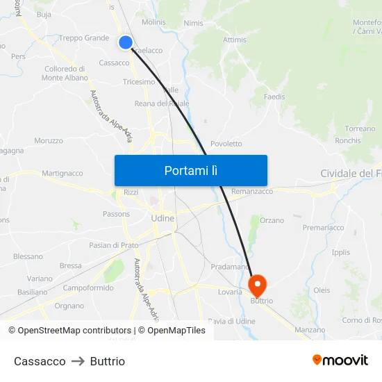 Cassacco to Buttrio map
