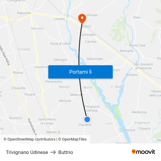 Trivignano Udinese to Buttrio map