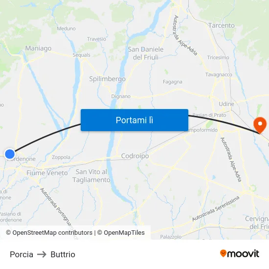Porcia to Buttrio map