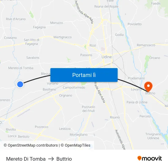 Mereto Di Tomba to Buttrio map
