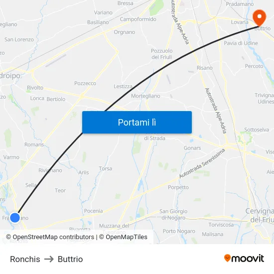 Ronchis to Buttrio map
