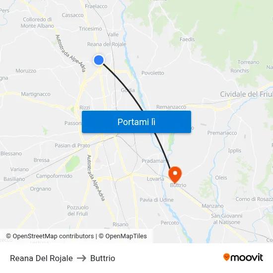 Reana Del Rojale to Buttrio map