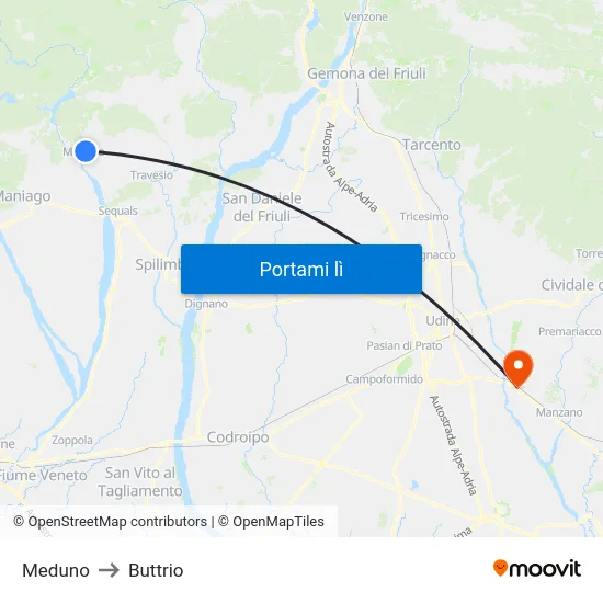 Meduno to Buttrio map