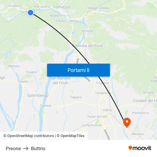 Preone to Buttrio map