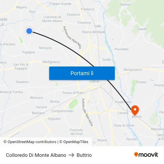 Colloredo Di Monte Albano to Buttrio map