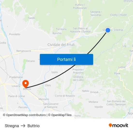 Stregna to Buttrio map