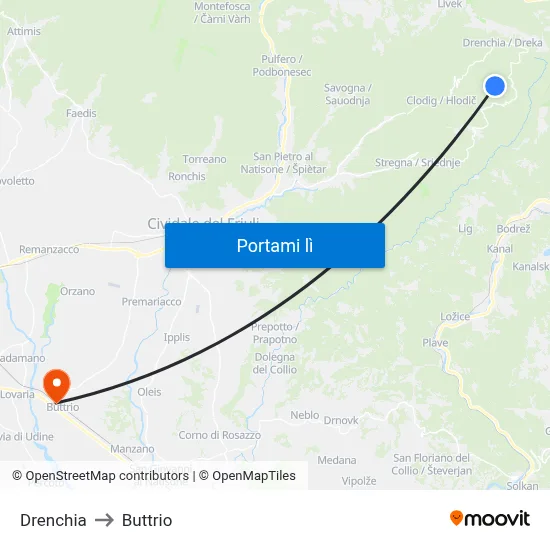 Drenchia to Buttrio map
