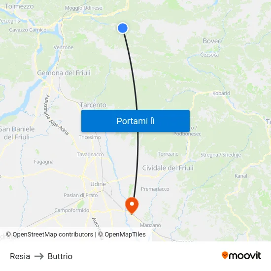 Resia to Buttrio map