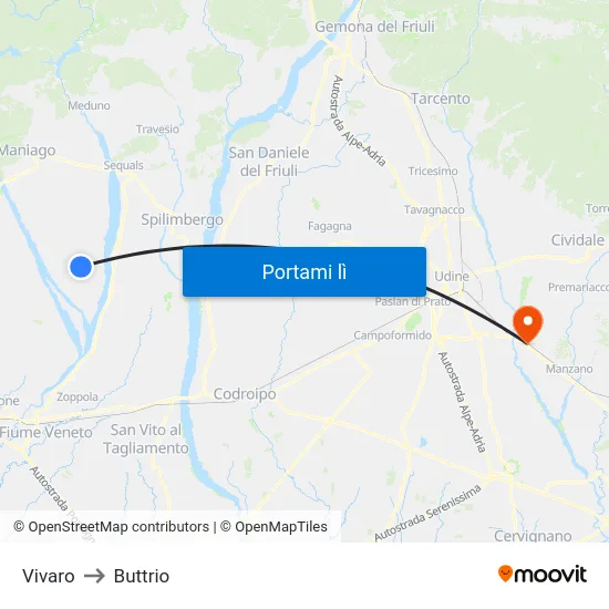 Vivaro to Buttrio map