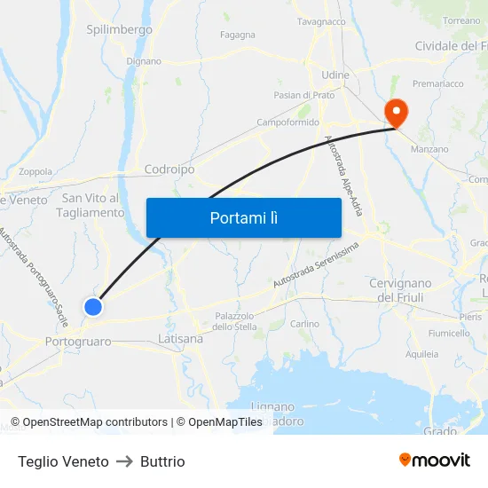 Teglio Veneto to Buttrio map