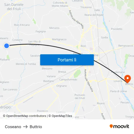 Coseano to Buttrio map