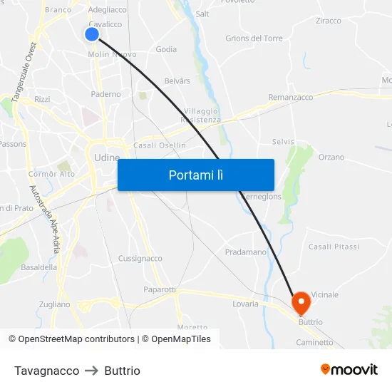 Tavagnacco to Buttrio map