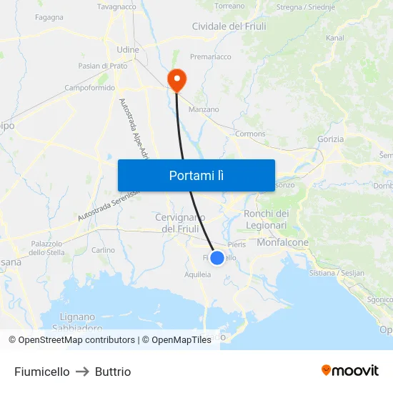 Fiumicello to Buttrio map