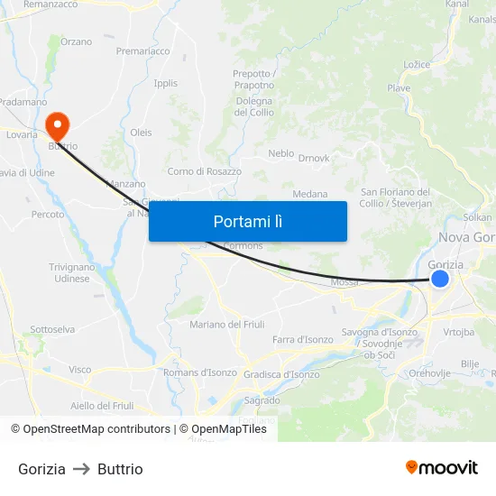 Gorizia to Buttrio map