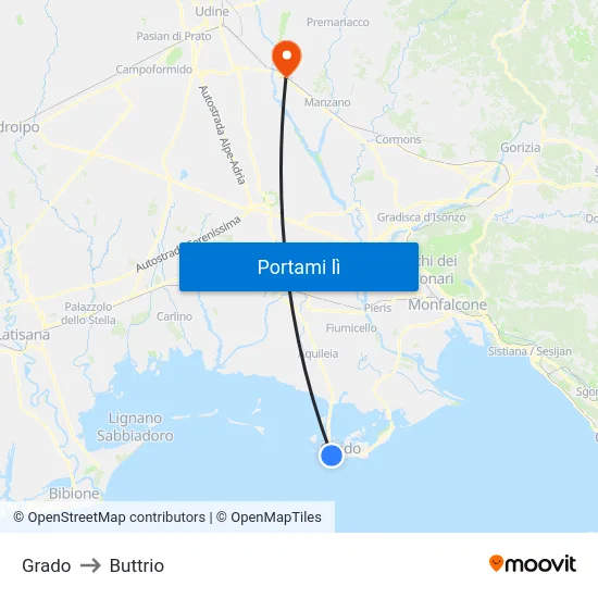 Grado to Buttrio map