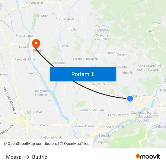 Mossa to Buttrio map