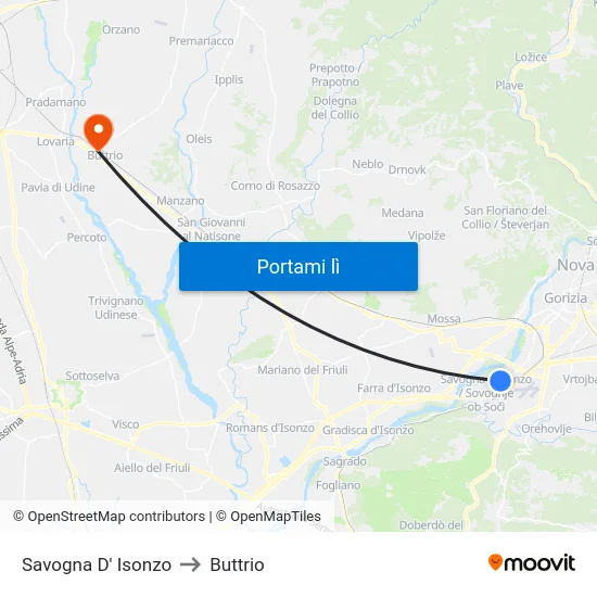 Savogna D' Isonzo to Buttrio map