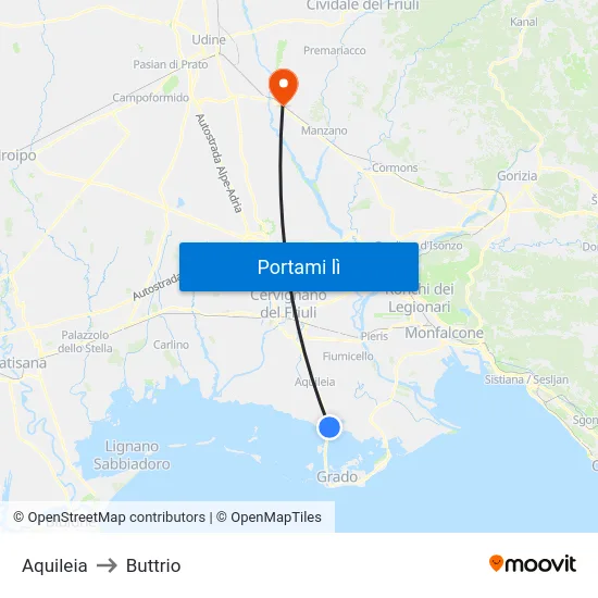 Aquileia to Buttrio map