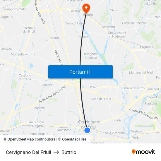Cervignano Del Friuli to Buttrio map