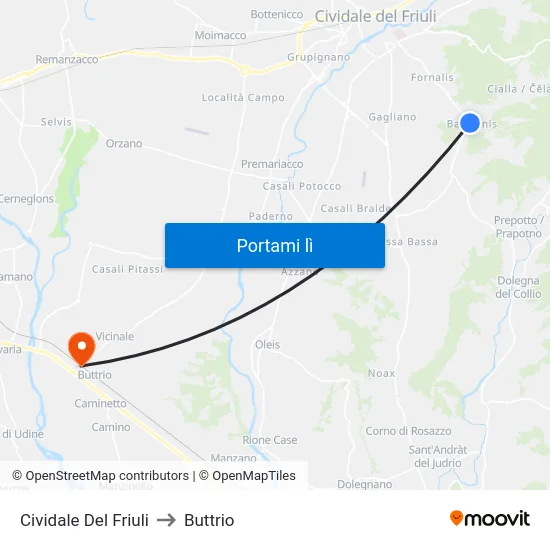 Cividale Del Friuli to Buttrio map