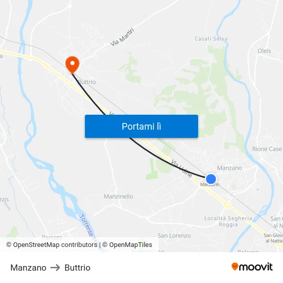 Manzano to Buttrio map