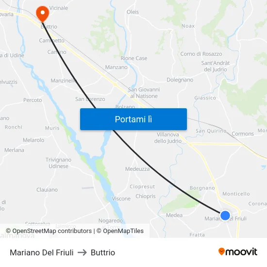 Mariano Del Friuli to Buttrio map