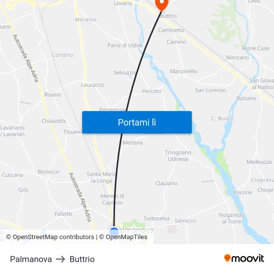 Palmanova to Buttrio map