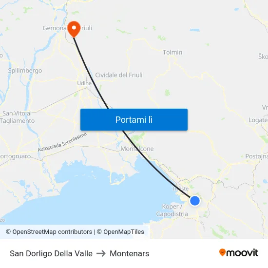 San Dorligo Della Valle to Montenars map