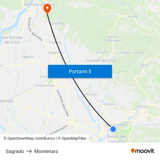 Sagrado to Montenars map