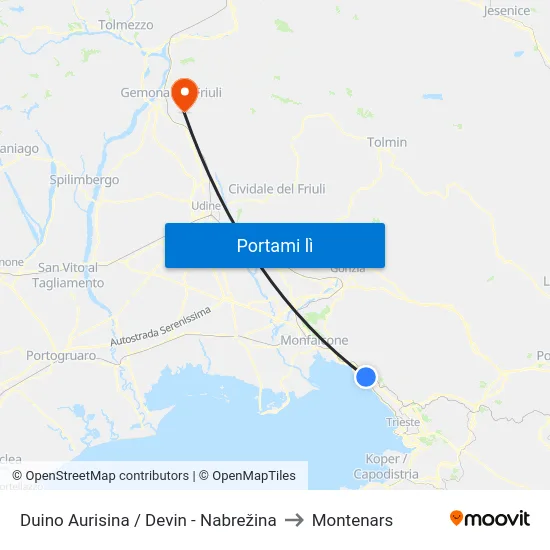 Duino Aurisina / Devin - Nabrežina to Montenars map