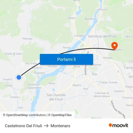 Castelnovo Del Friuli to Montenars map