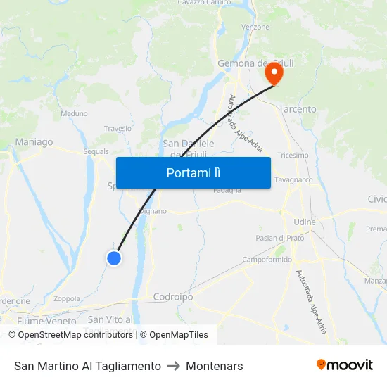 San Martino Al Tagliamento to Montenars map