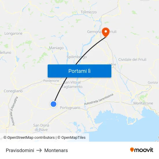 Pravisdomini to Montenars map