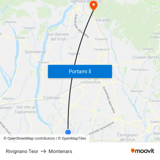Rivignano Teor to Montenars map