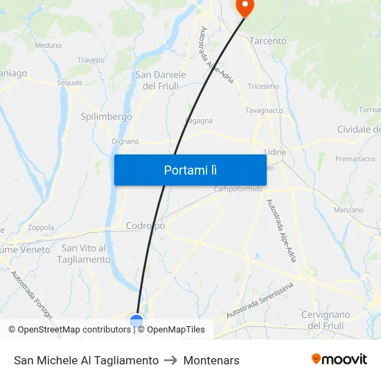 San Michele Al Tagliamento to Montenars map