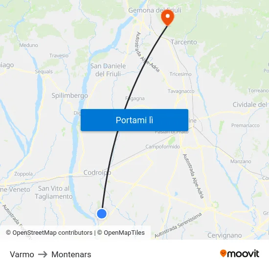 Varmo to Montenars map