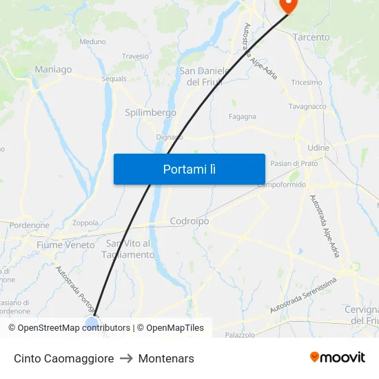 Cinto Caomaggiore to Montenars map
