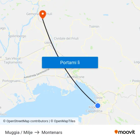 Muggia / Milje to Montenars map
