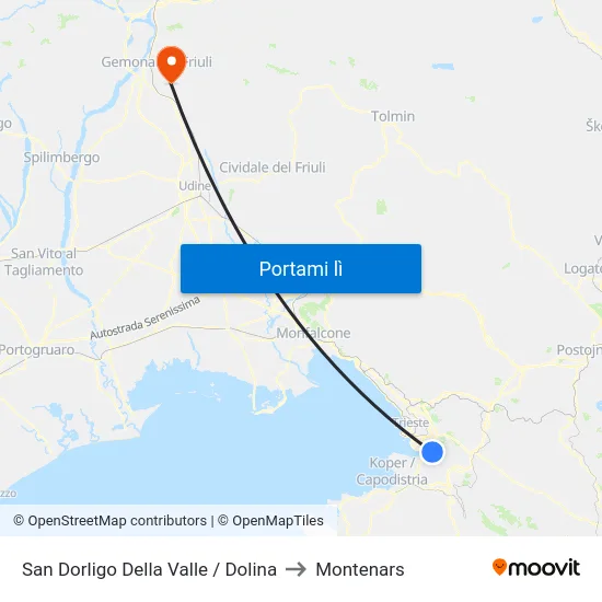 San Dorligo Della Valle / Dolina to Montenars map