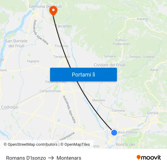 Romans D'Isonzo to Montenars map