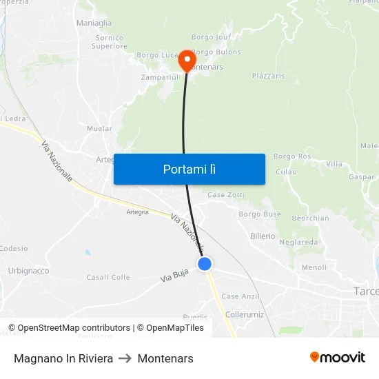 Magnano In Riviera to Montenars map