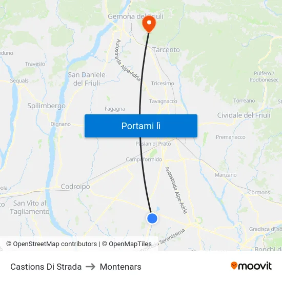 Castions Di Strada to Montenars map