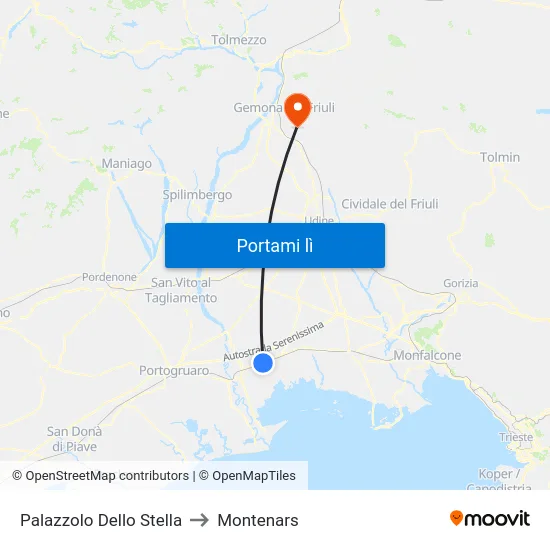 Palazzolo Dello Stella to Montenars map